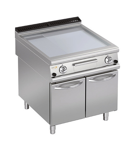 Gas-Grillplatte glatt + gerillt, Unterbau mit Türen